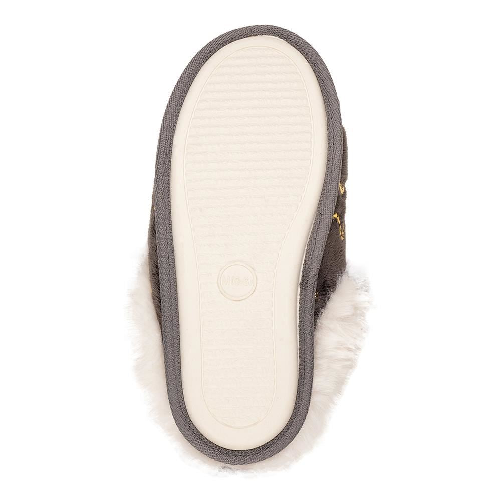 A2Z Ladies Foil Heart and Star Mule Slippers Warm Faux Fur Lined Indoor Shoes