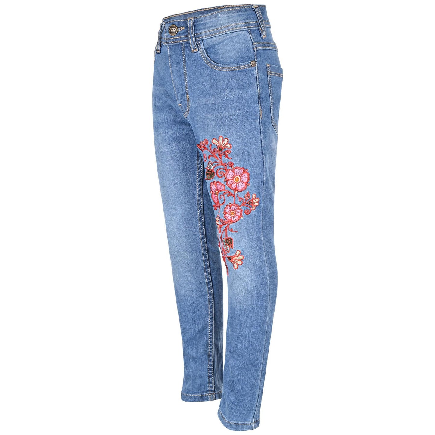 Kids Girls Jeans Embroidered Denim Comfort Stretchy Skinny Pants Age 5-13 Years