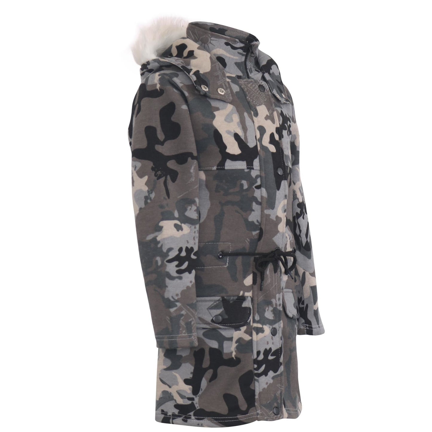Kids Girls Hooded Camo Parka Jacket Faux Fur Coat New Fashion Age 5-13 Years
