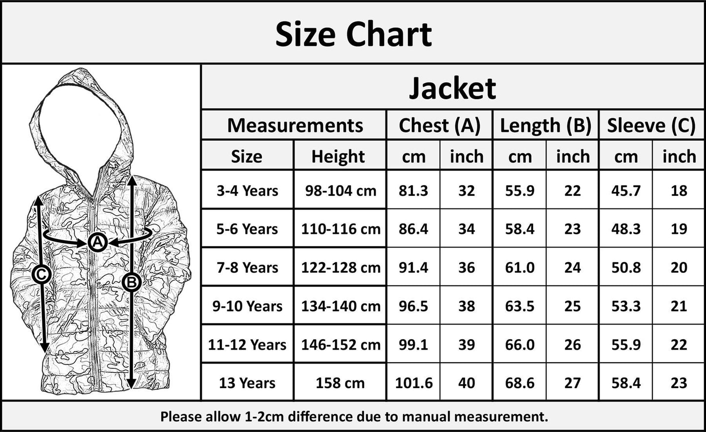 Kids Camo Puffer Coat Hooded Jacket New Detachable Hood Boys Age 3-13 yrs