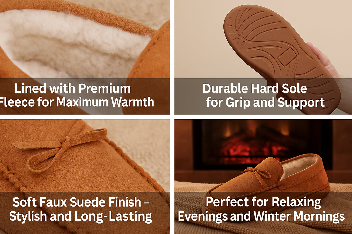 A2Z Mens Tan Moccasin Slippers Warm Fleece Lined  Microfibre Upper Non Slip Sole