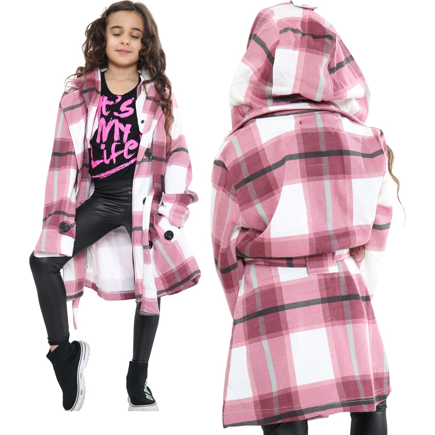 A2Z 4 Kids Parka Jacket Hooded Warm Jacket Oversized Belted Cuffs 5 -13 Years