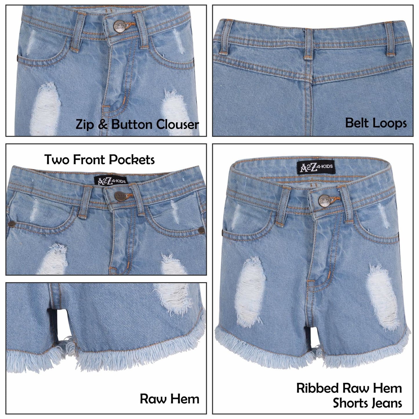 A2Z 4 Kids Girls Shorts Skinny Ripped Jeans Denim Stretch Short Casual�Half�Pant