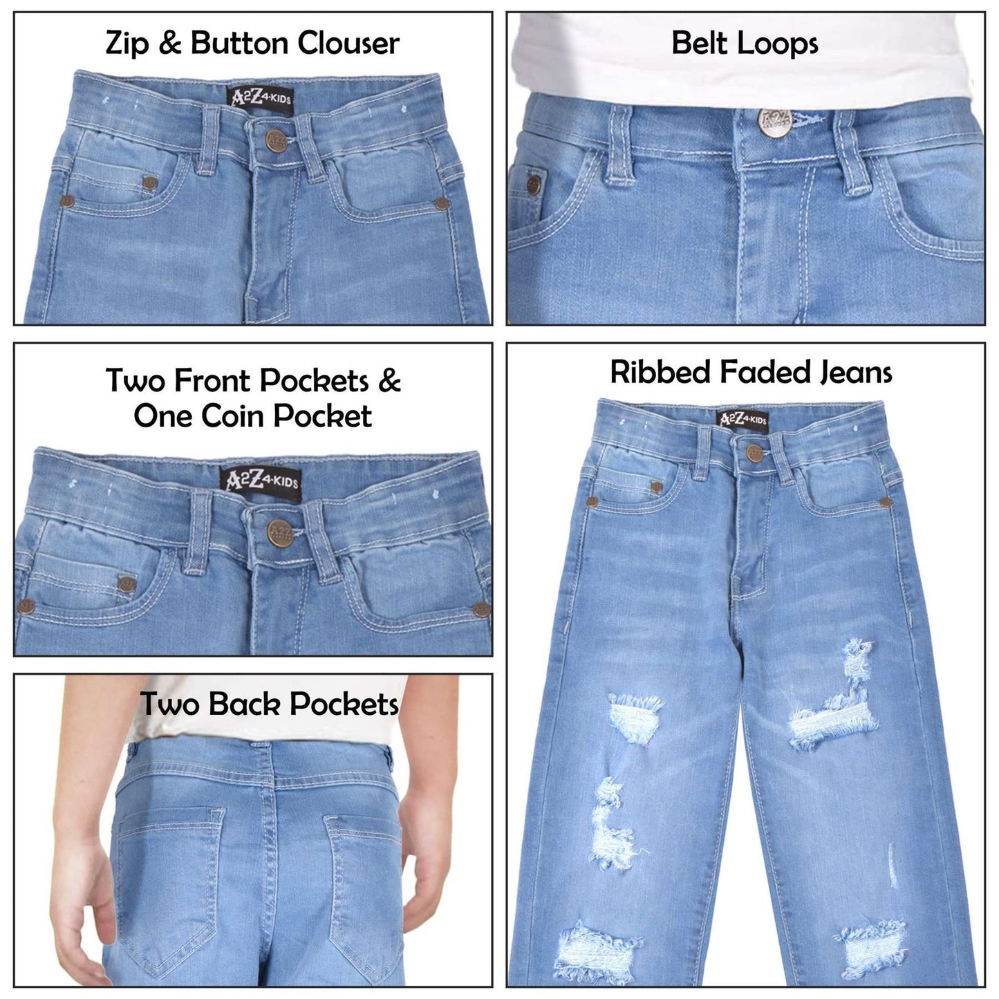 Kids Boys Relaxed Straight Fit Boot Cut Ripped Jeans for Teens Cotton Jeans 5-13