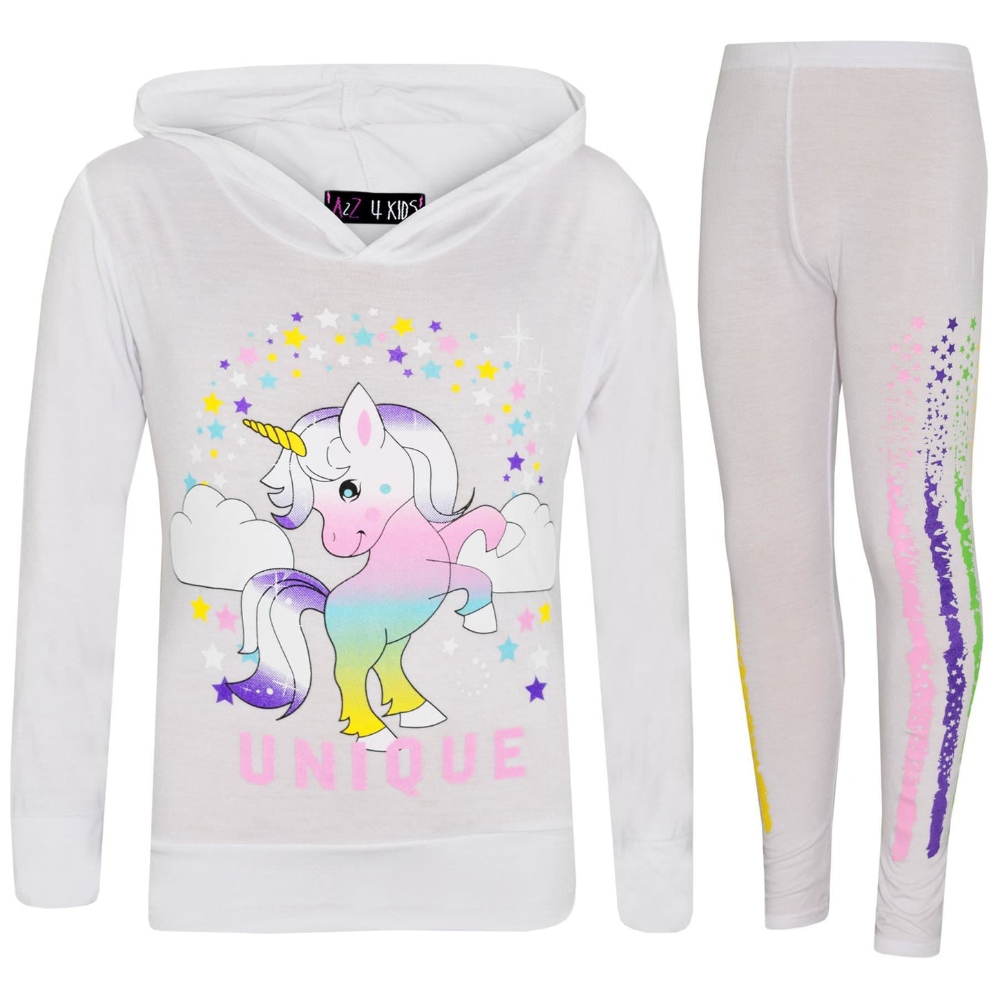 Kids Girls Top Dabbing Unicorn Floss Unique Rainbow Hooded Legging Set Tracksuit