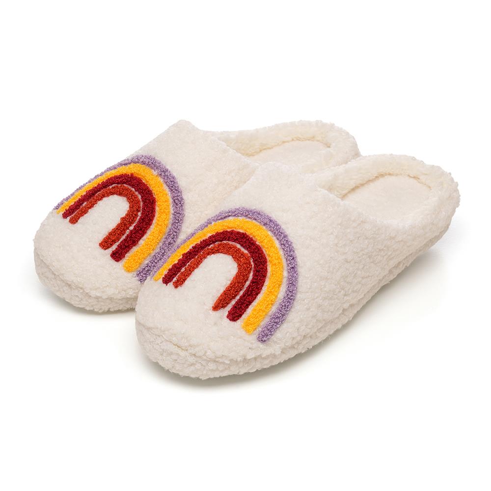 A2Z Ladies Heart & Rainbow Mule Slippers Faux Fur Lining & Non-Slip TPR Sole