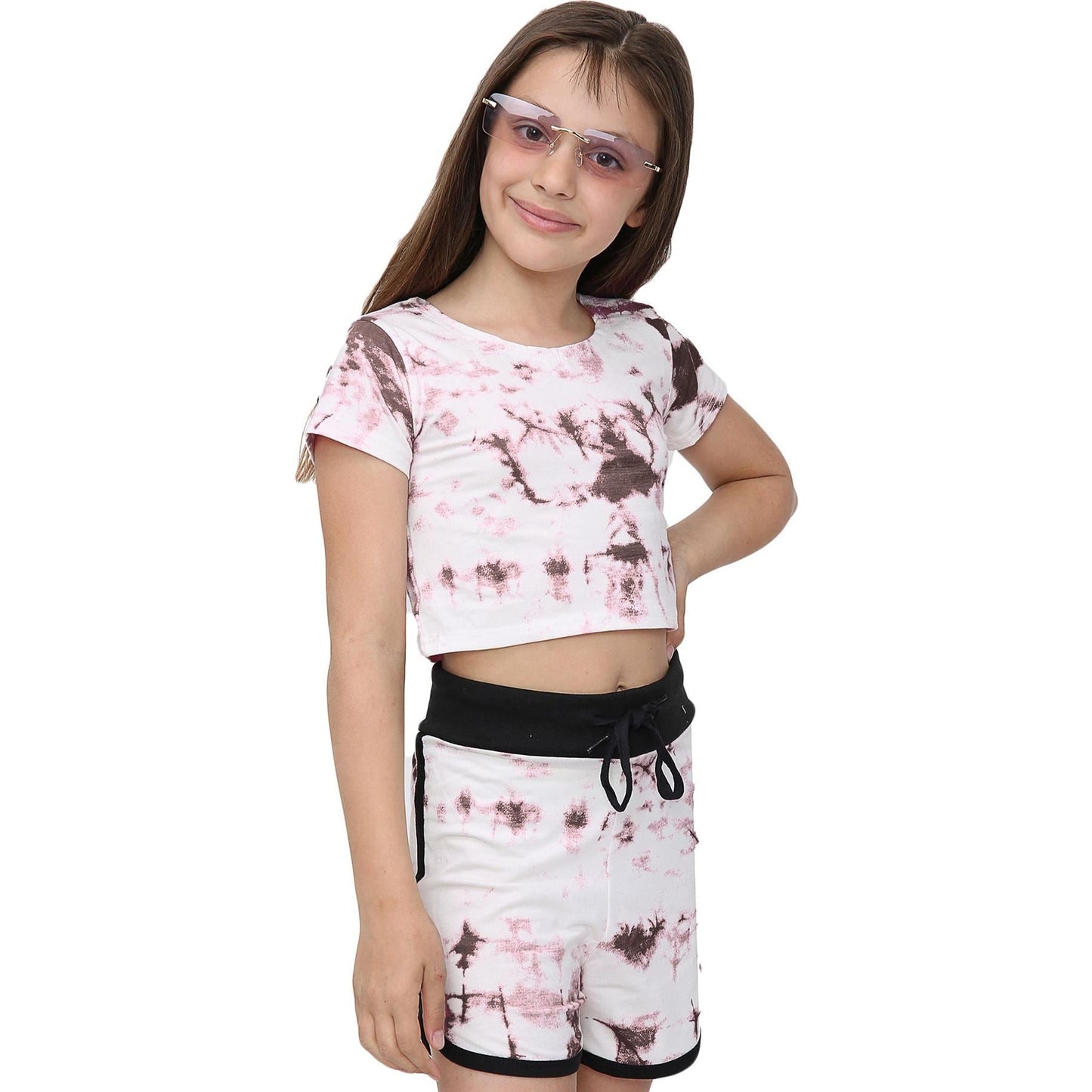 Kids Tie Dye Crop Top & Shorts Set Active Wear Summer Girls Boys Age 5-13 years