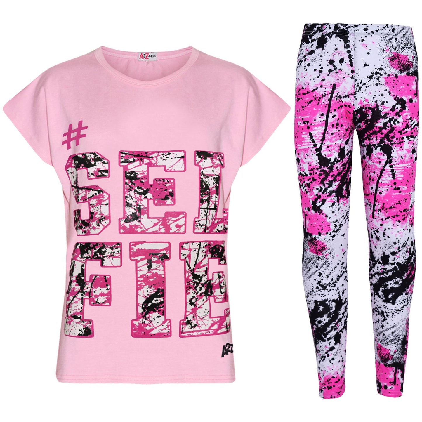 A2Z 4 Kids Girls Love Print Top Short Sleeve T-Shirt & Splash Print Fashion Leggings Set Age 5-13 years