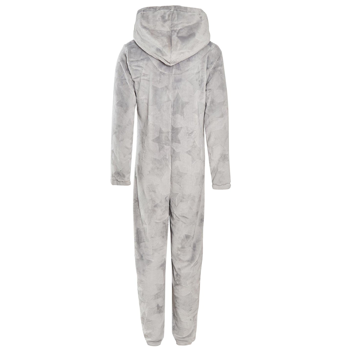 A2Z Ladies Pink & Grey Star Embossed Fleece Onesie with Hood Zip Up Lounge Suit