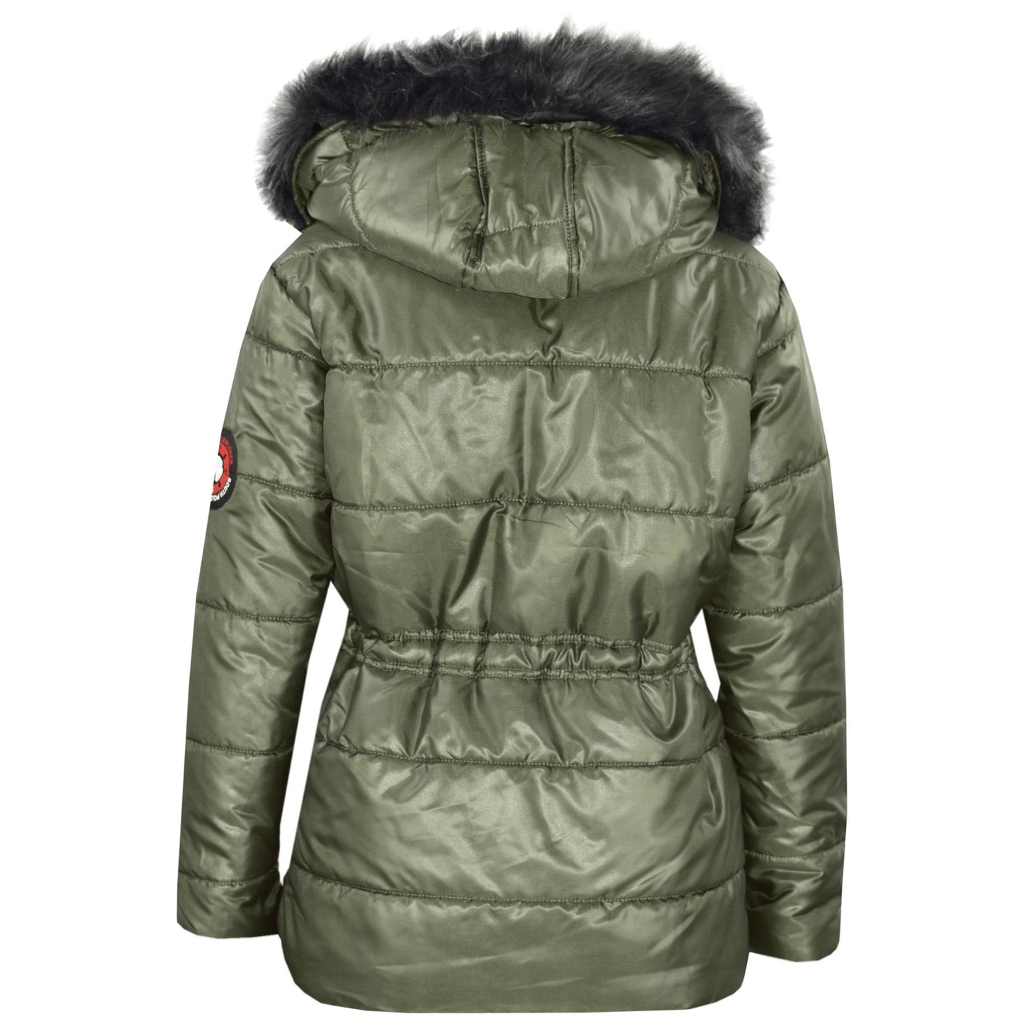 Kids Girls Jackets Puffer Hooded Detachable Faux Fur Wet Look Padded Long Coats