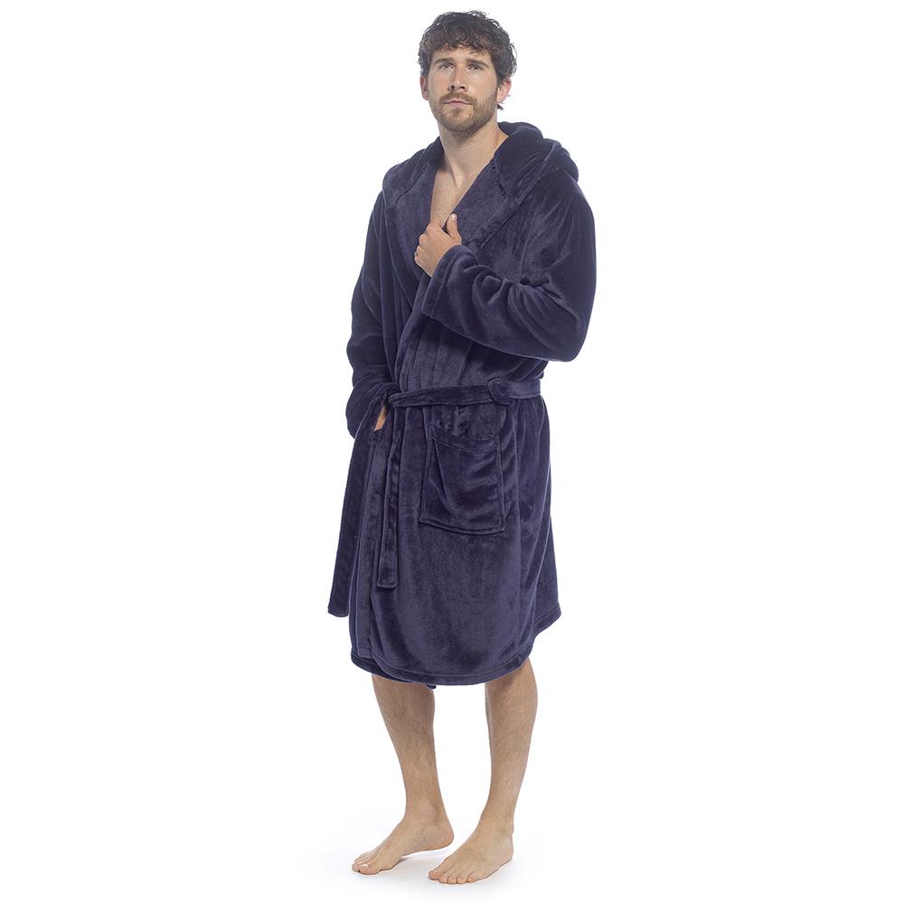 A2Z Mens Supersoft Hooded Fleece Gown Warm Plush Bathrobe with Belt M to XXL UK