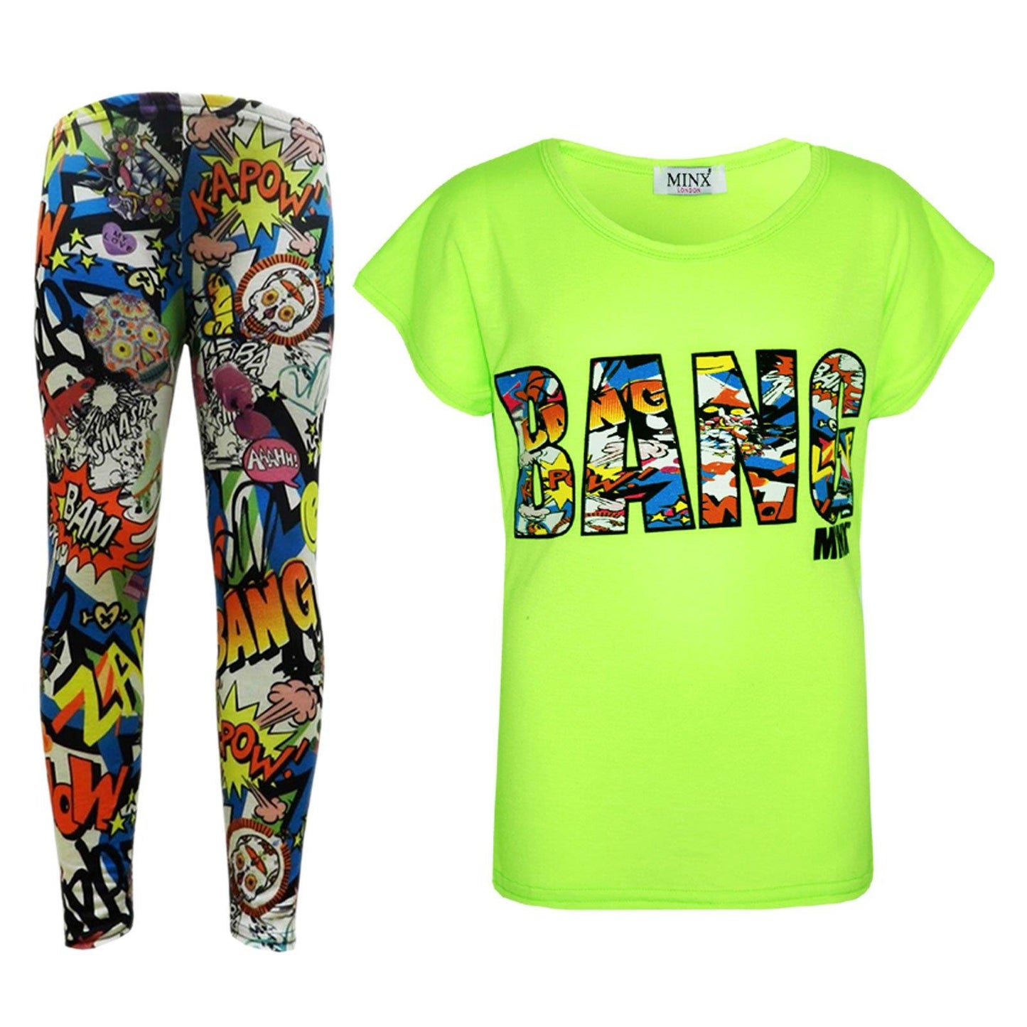 Kids Girls BANG Printed Trendy Top & Stylish Fashion Legging Set Age 7-13 Years