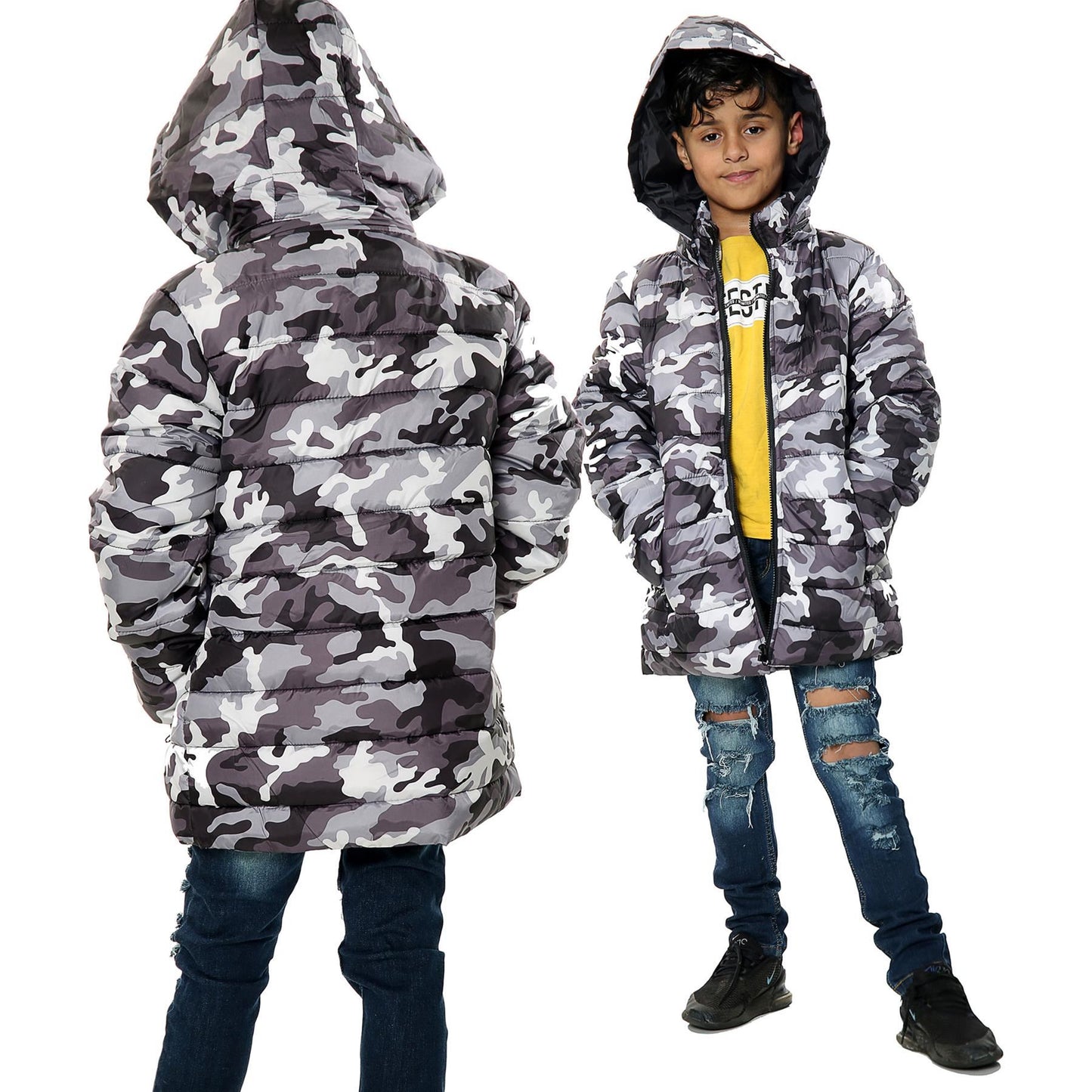 Kids Camo Puffer Coat Hooded Jacket New Detachable Hood Boys Age 3-13 yrs