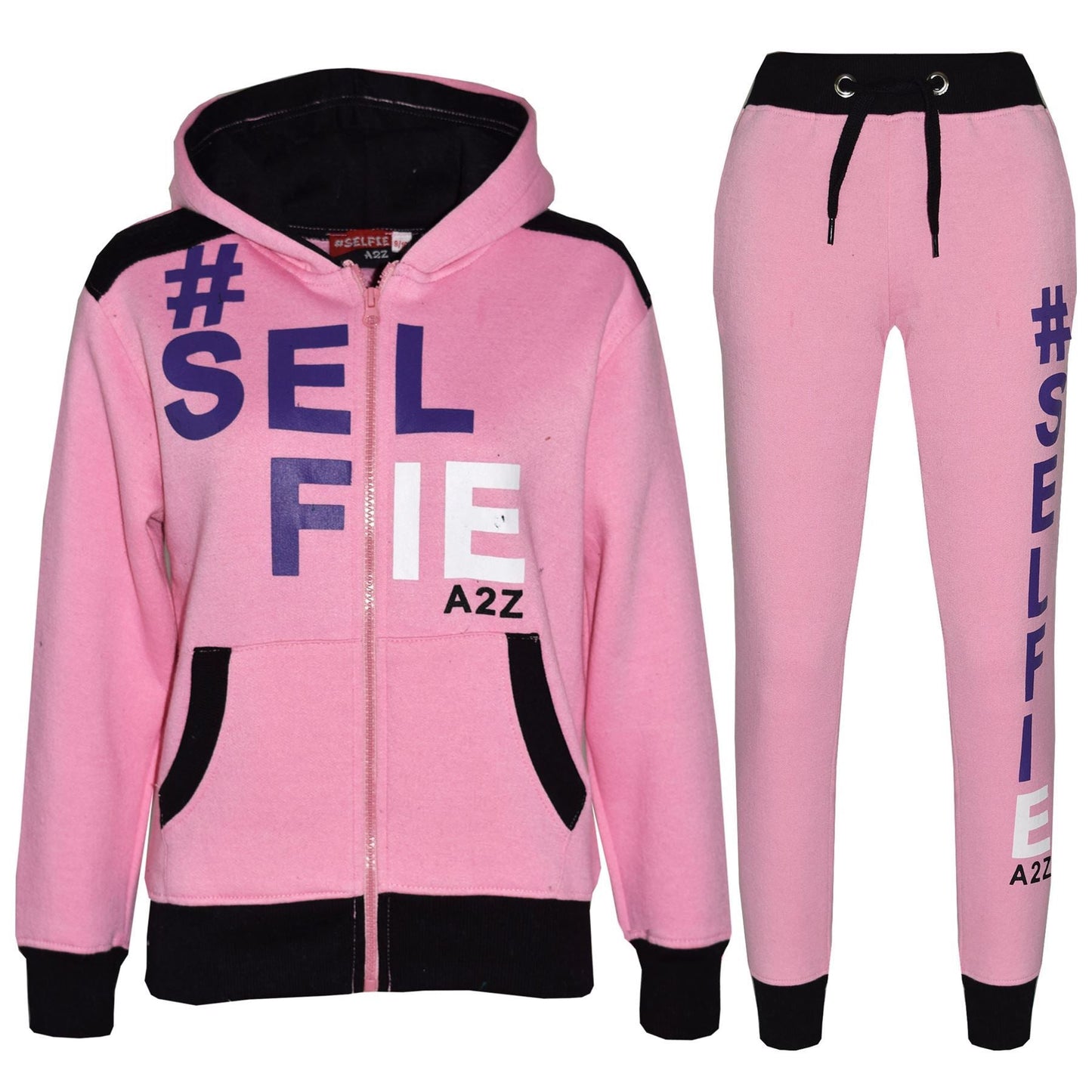 Kids Girls Boys #Selfie Tracksuit Hooded Hoodie Bottom Jog Suit Joggers 7-13 Yrs