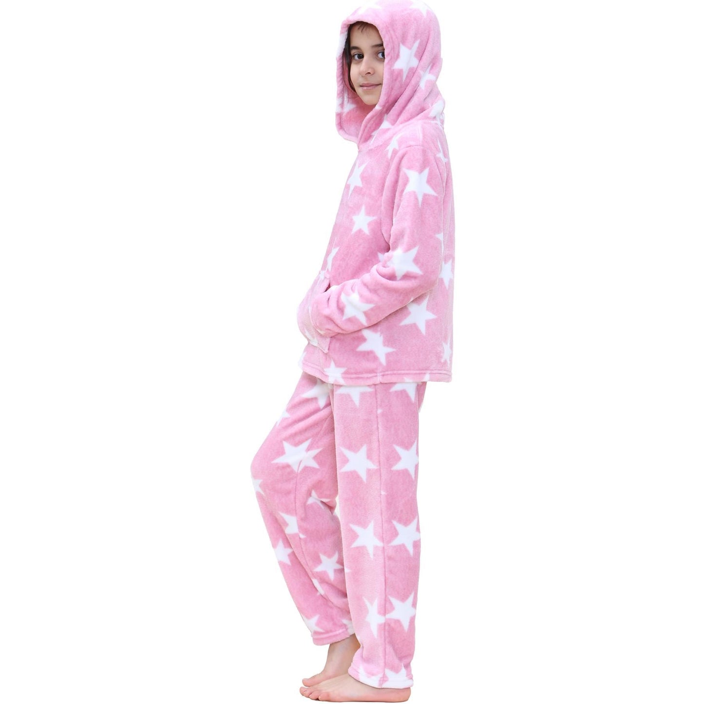 Kids Girls Stars Print Pyjama Extra Soft Loungewear Flannel Fleece PJS Set