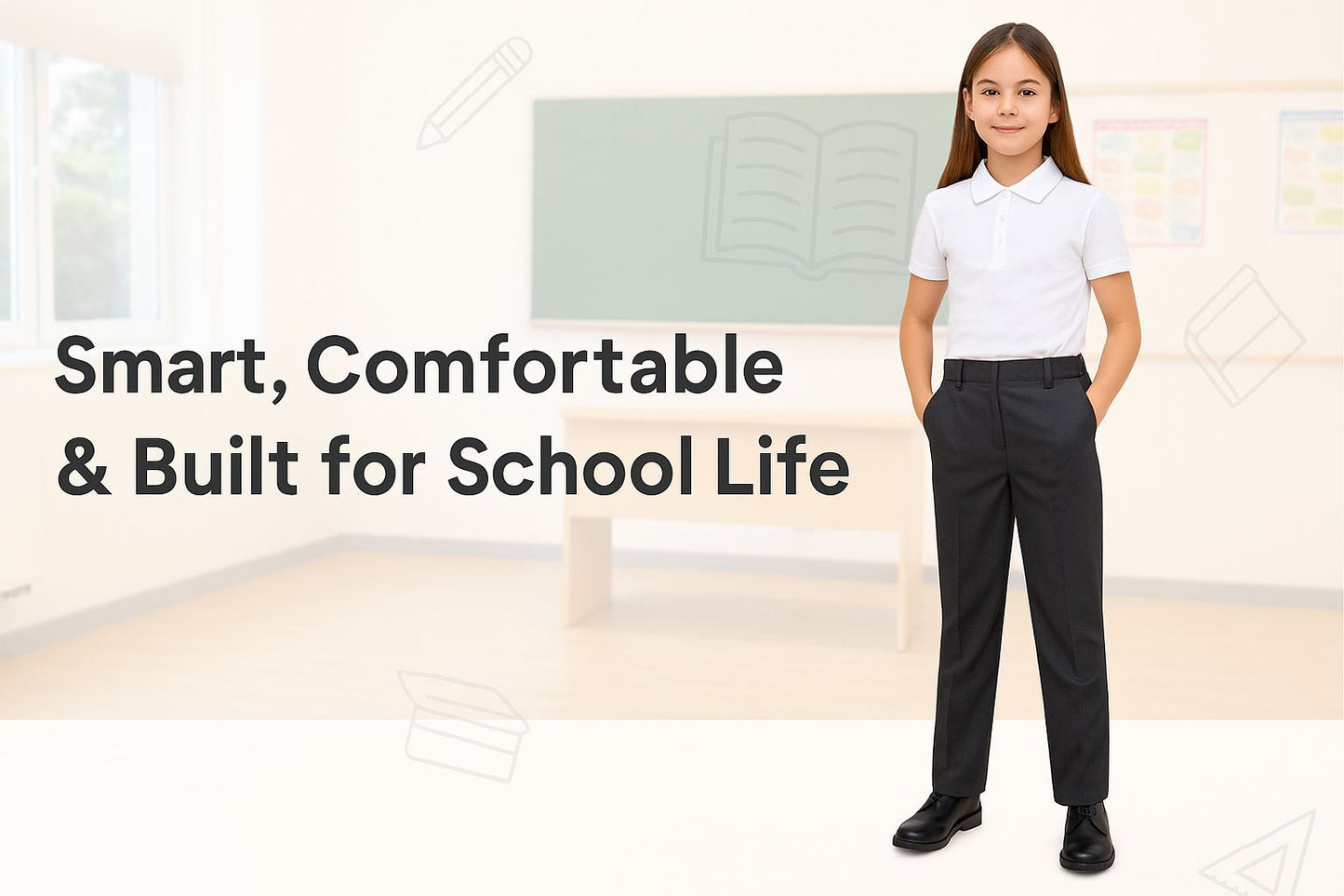 Kids Girls 2 Pack Teens School Uniform Pant Slim Fit Teflon Coated School Pants