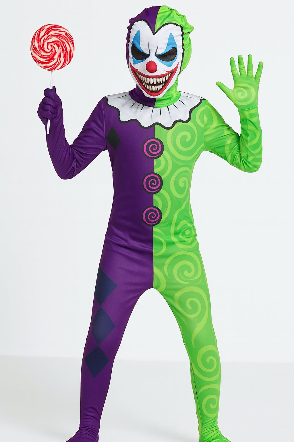 Kids Scary Creepy Clown Halloween Fancy Dress Jester Costume with Mask 3-14 Yrs