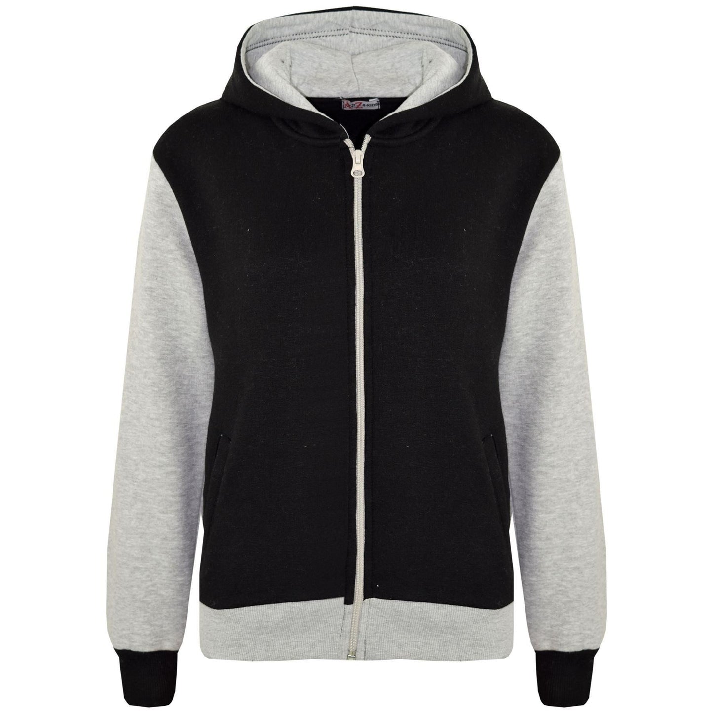 A2Z 4 Kids Girls Boys Unisex Plain Contrast Fleece Tracksuit Grey Hooded Top With Joggers Sweat Hoodie And Bottom Sweatpants Sports Gymwear Jogging Suit Activewear Jogger Set Age 5-13 Years