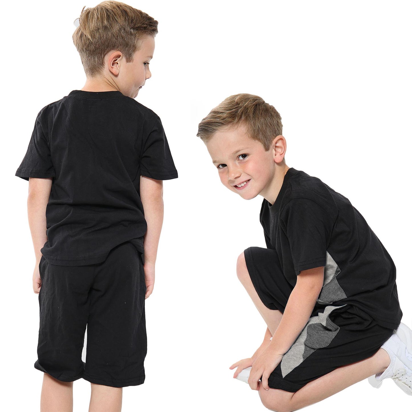 A2Z 4 Kids Boys T-shirt Top Shorts Set Contrast Panelled 100% Cotton Outfit Sets