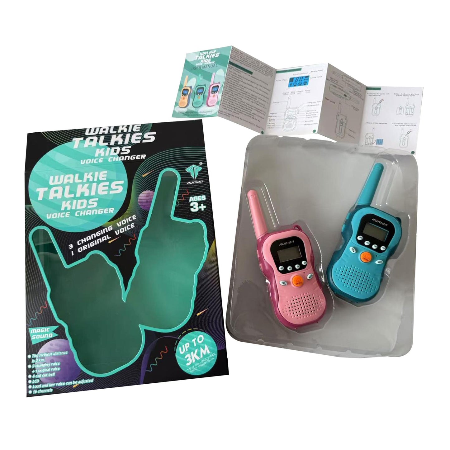 A2Z 4 Kids Walkie Talkies 3KM Range 2-Way Radio Toy Voice Changer Learning Play