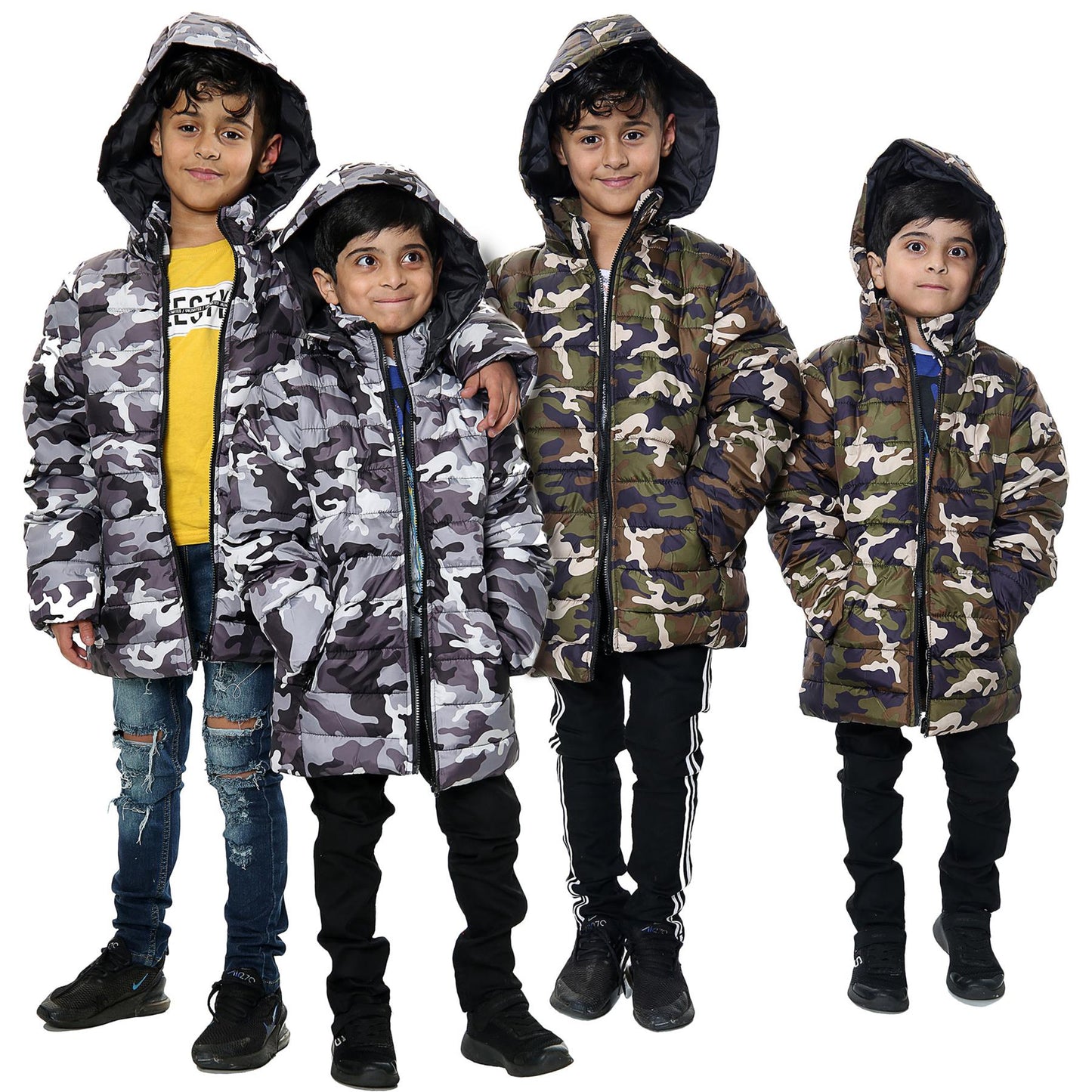 Kids Camo Puffer Coat Hooded Jacket New Detachable Hood Boys Age 3-13 yrs