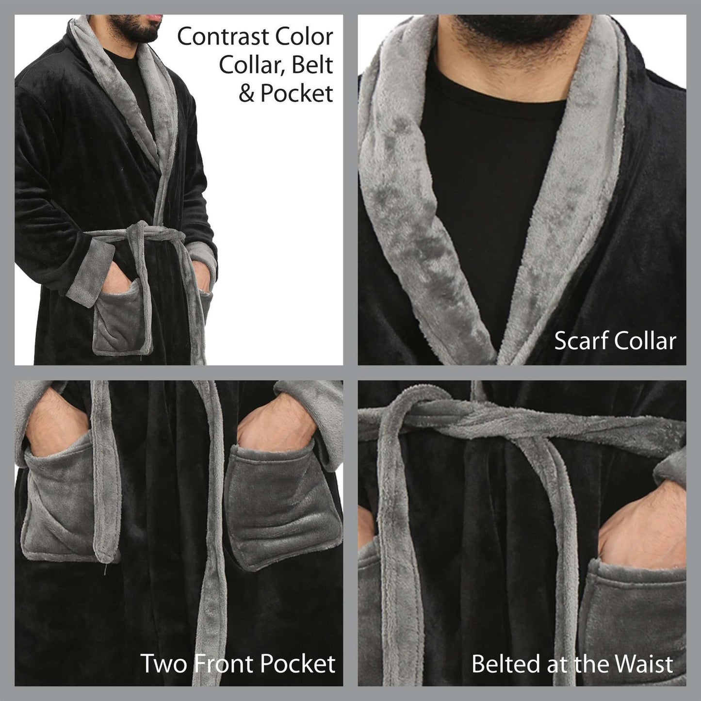A2Z Mens Ultra Soft Luxury Fleece Dressing Gown Warm Cozy Loungewear Adult Robe