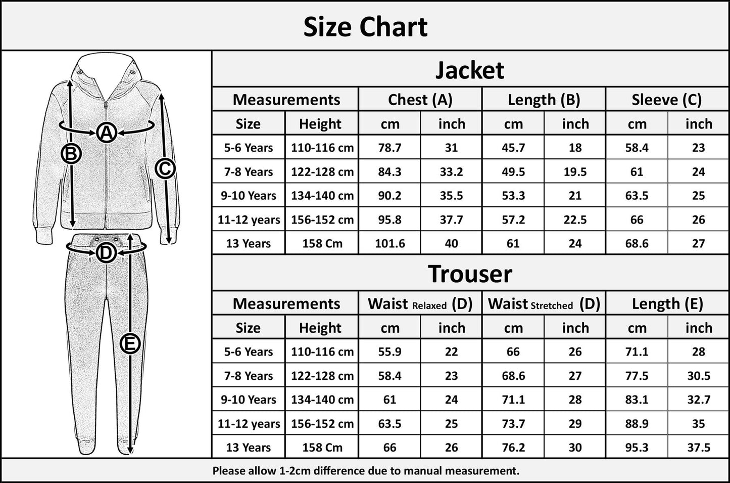 Kids Girls Boys Jogging Suit Fleece Hooded Hoodie Bottom Tracksuit Jogger 5-13Yr