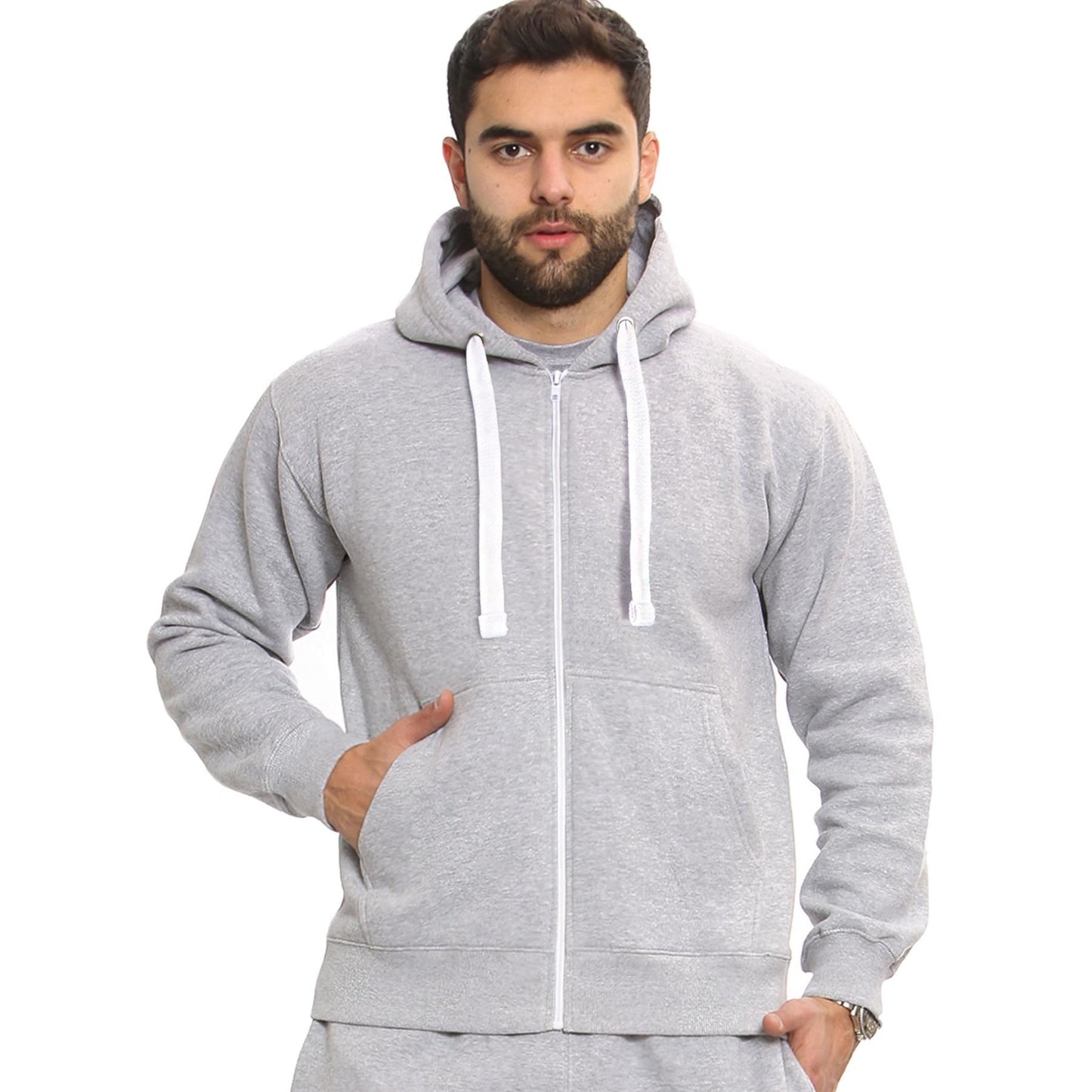 Mens Fleece Plain Zipper Hooded Long Sleeve Sweatshirt For Adults S-4XL