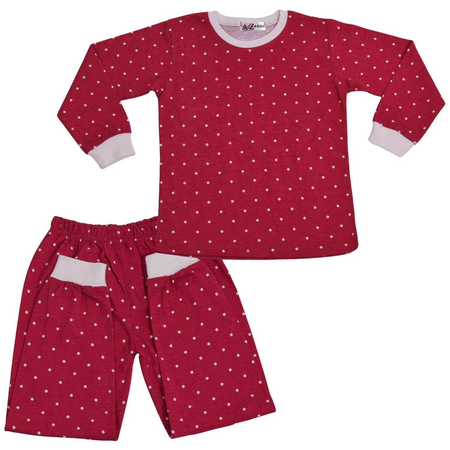 A2Z 4 Kids Girls Boys Polka Dot Children PJs 2 Piece Cotton Set Lounge Suit Nightwear Sleepwear Unisex Top Bottom Pyjamas Loungewear Dress Up Outfit Set Gifts for Children Girls & Boys Age 5-13 years