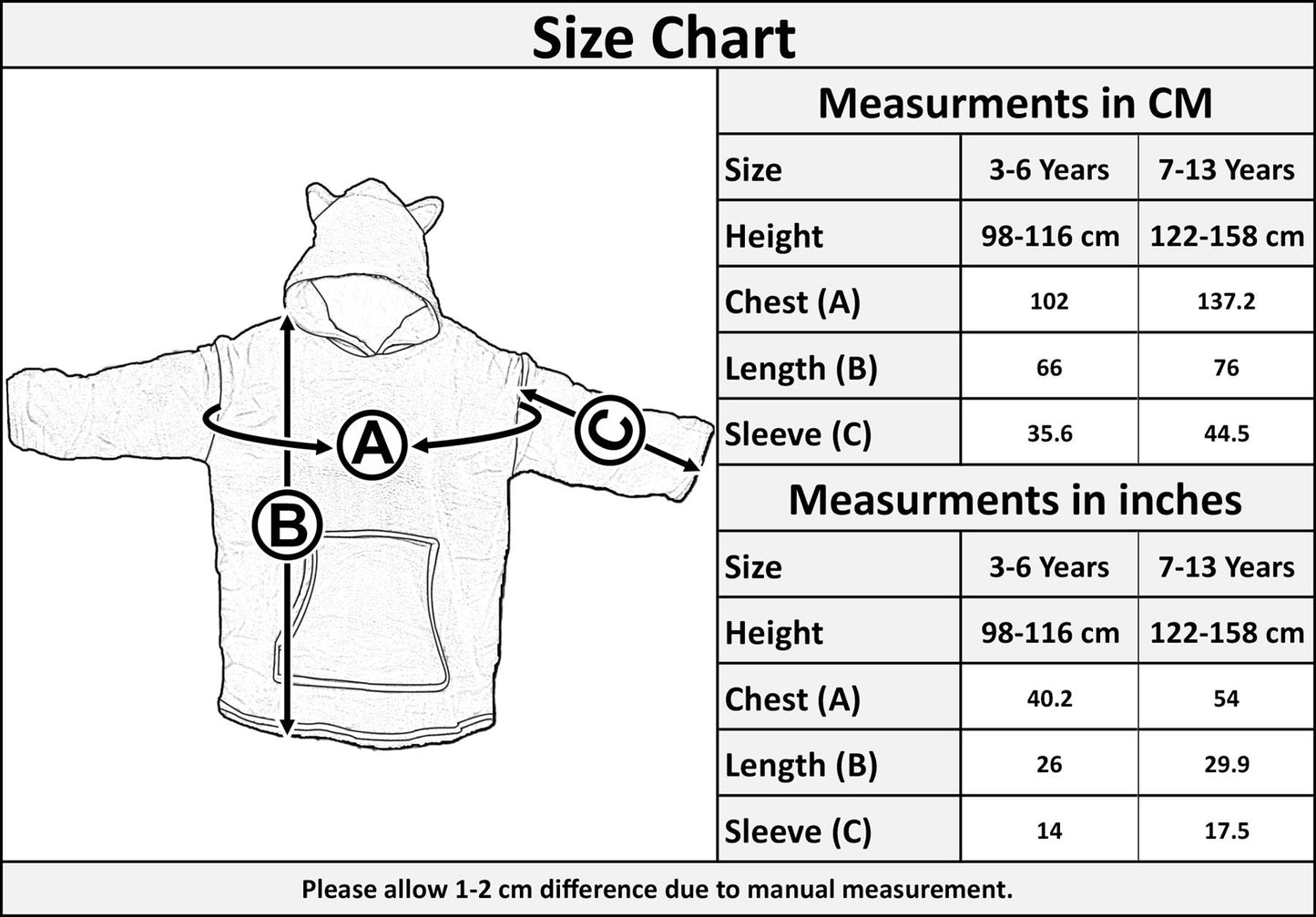 Kids Girls Boys Oversized Hoodie Snuggle Blanket Super Soft Warm Fleece 3-13 Yrs