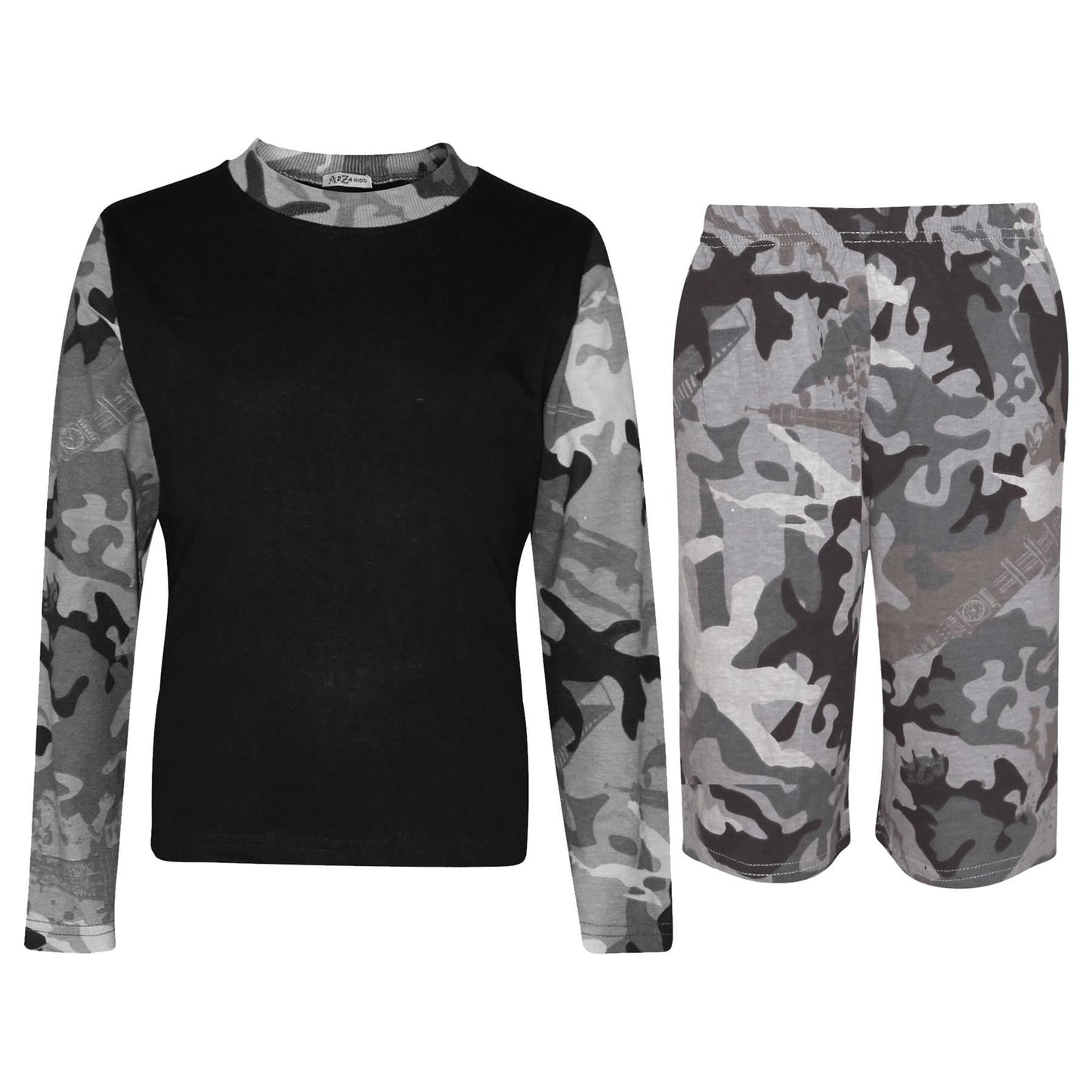 Kids Boys Long Sleeve Pyjamas Contrast T-Shirt Shorts loungewear Age 5-13 Years
