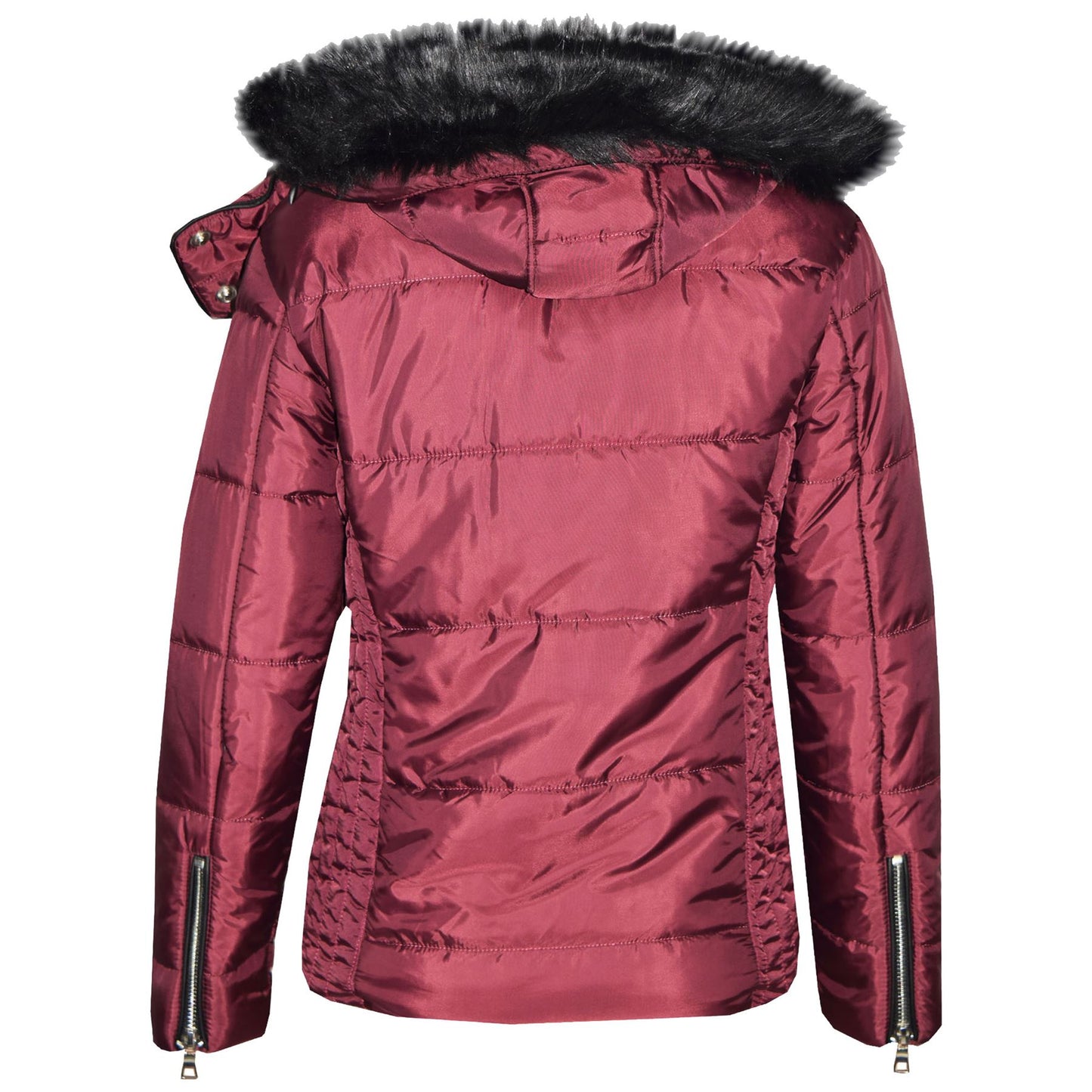 Girls Puffer Jacket Quilted Winter Coat Faux Fur Hood Warm Padded Zipped Coat