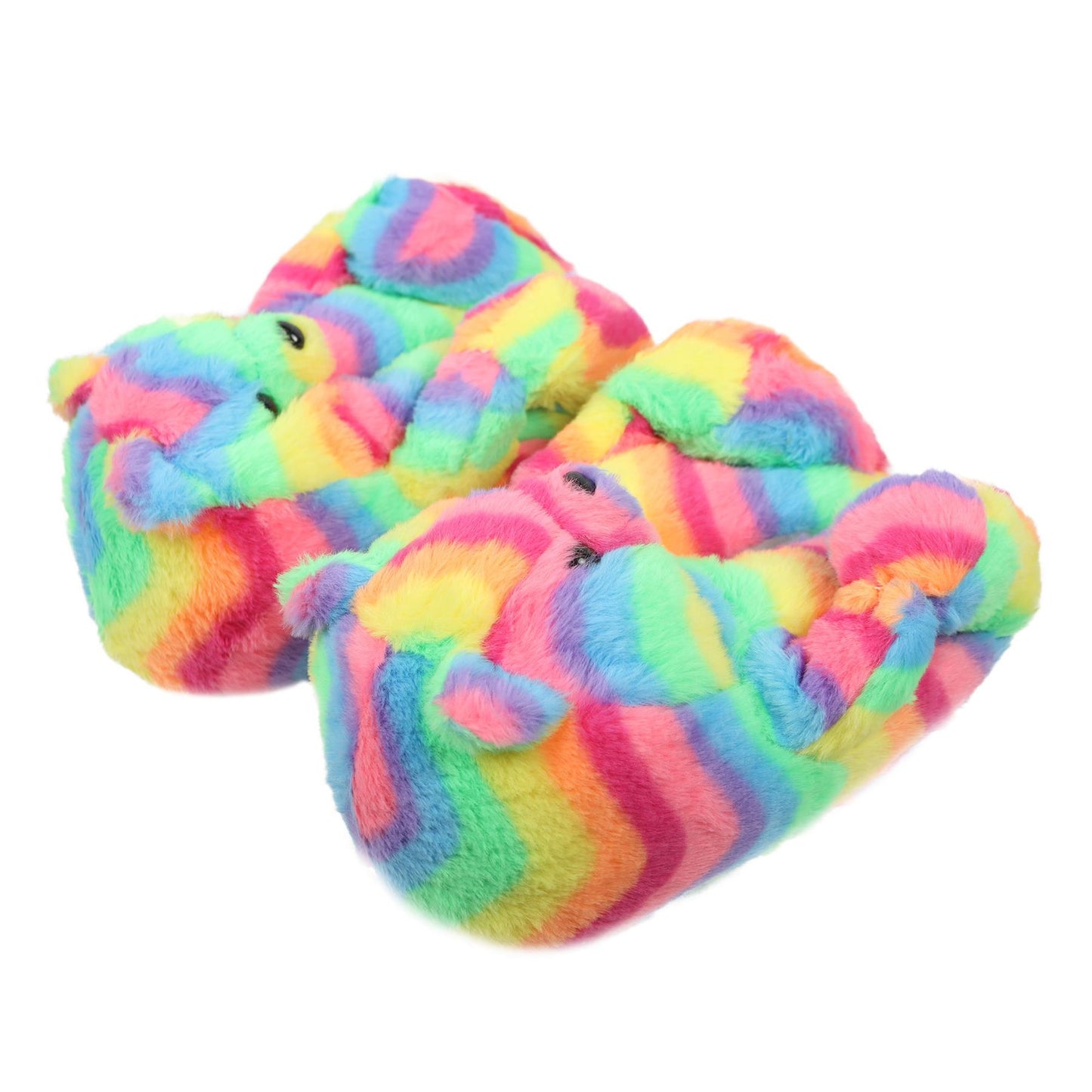 Kids Girls Womens 3D Rainbow Bear Slippers Cute Animal Face Soft Plush Warm Shoe