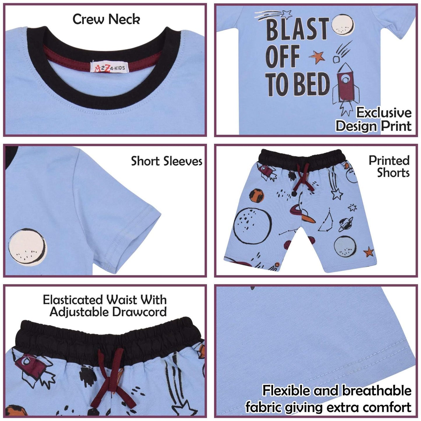 Kids Girls Blast Off To Bed Print Pyjamas Set