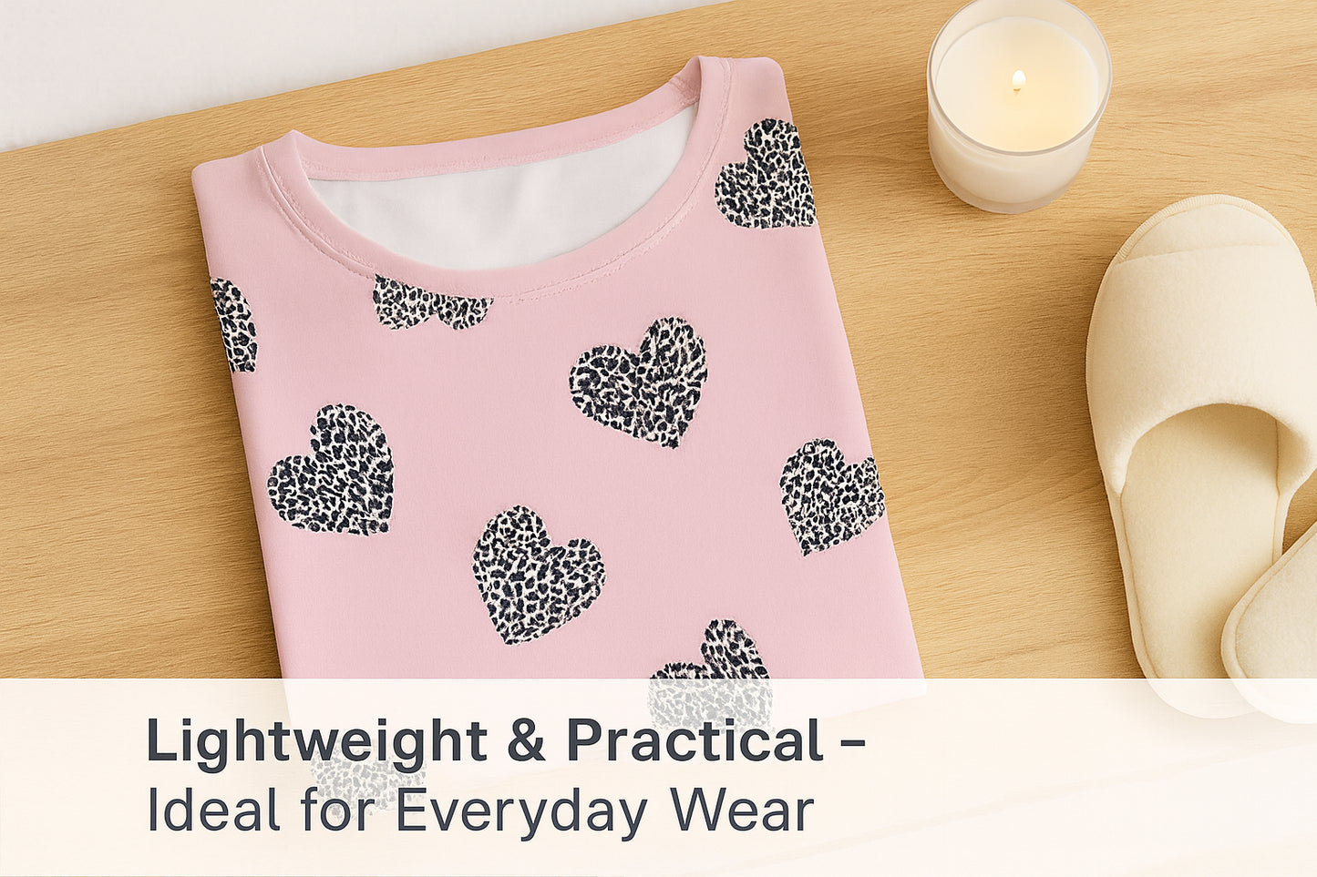 A2Z Ladies Cotton Nightie Pink Short Sleeve Dress with Leopard Heart Print