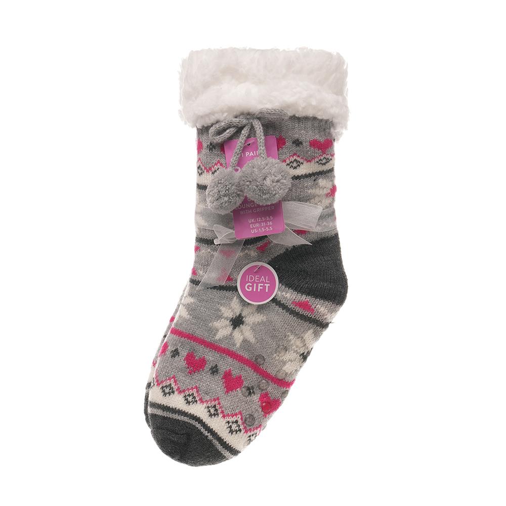 Kids Girls Fluffy Sherpa Fleece Lining Christmas Socks with Non Slip Gripper
