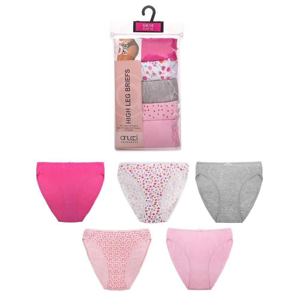 A2Z Ladies High Leg Briefs Underwear Pack Of 5 Comfortable Fit Adjustable Waist