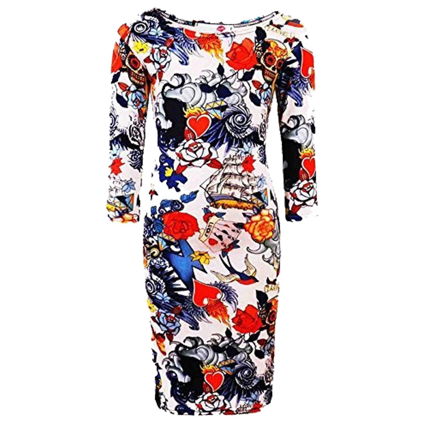 Girls Midi Dress Red Abstract Blue Floral & White Comic Fashion Dress 7-13 Years