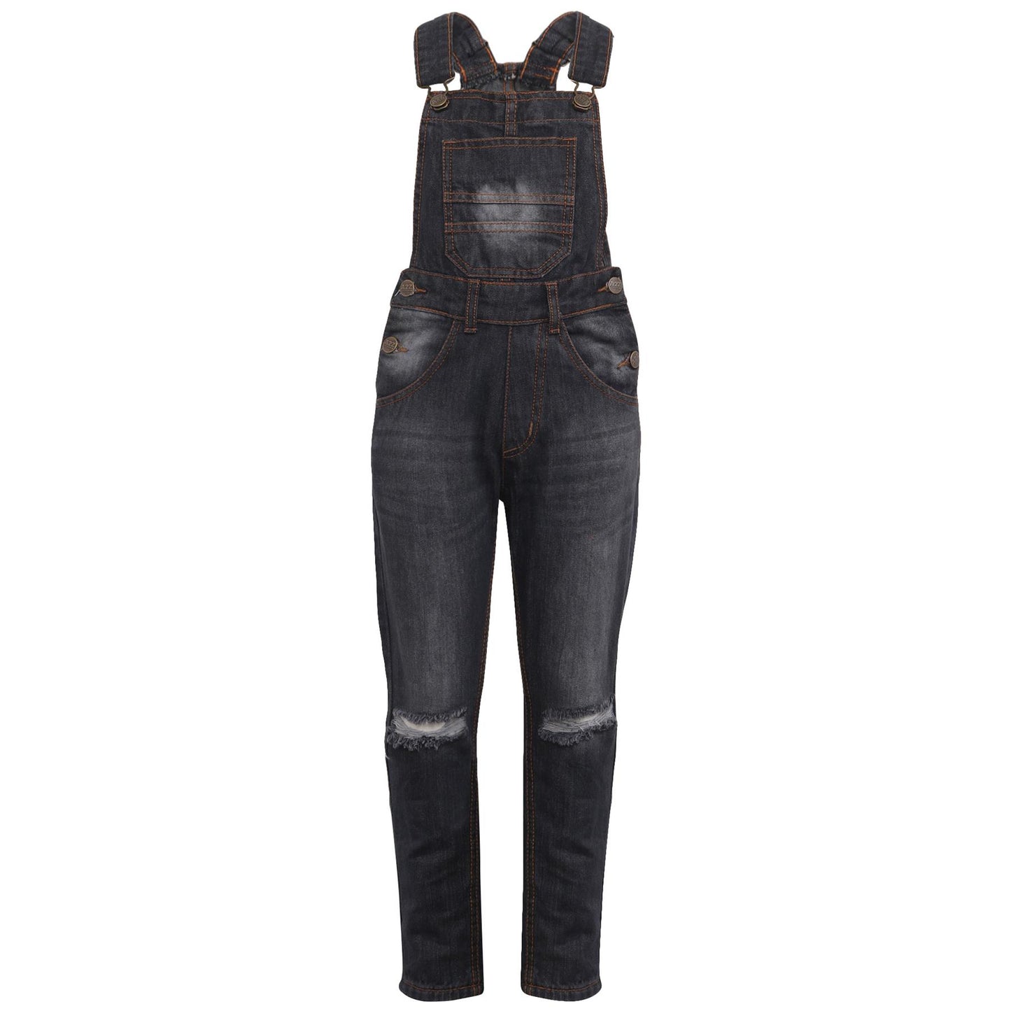 Kids Girls Denim Dungaree Knee Ripped Jeans Overall All In One Jumpsuit
