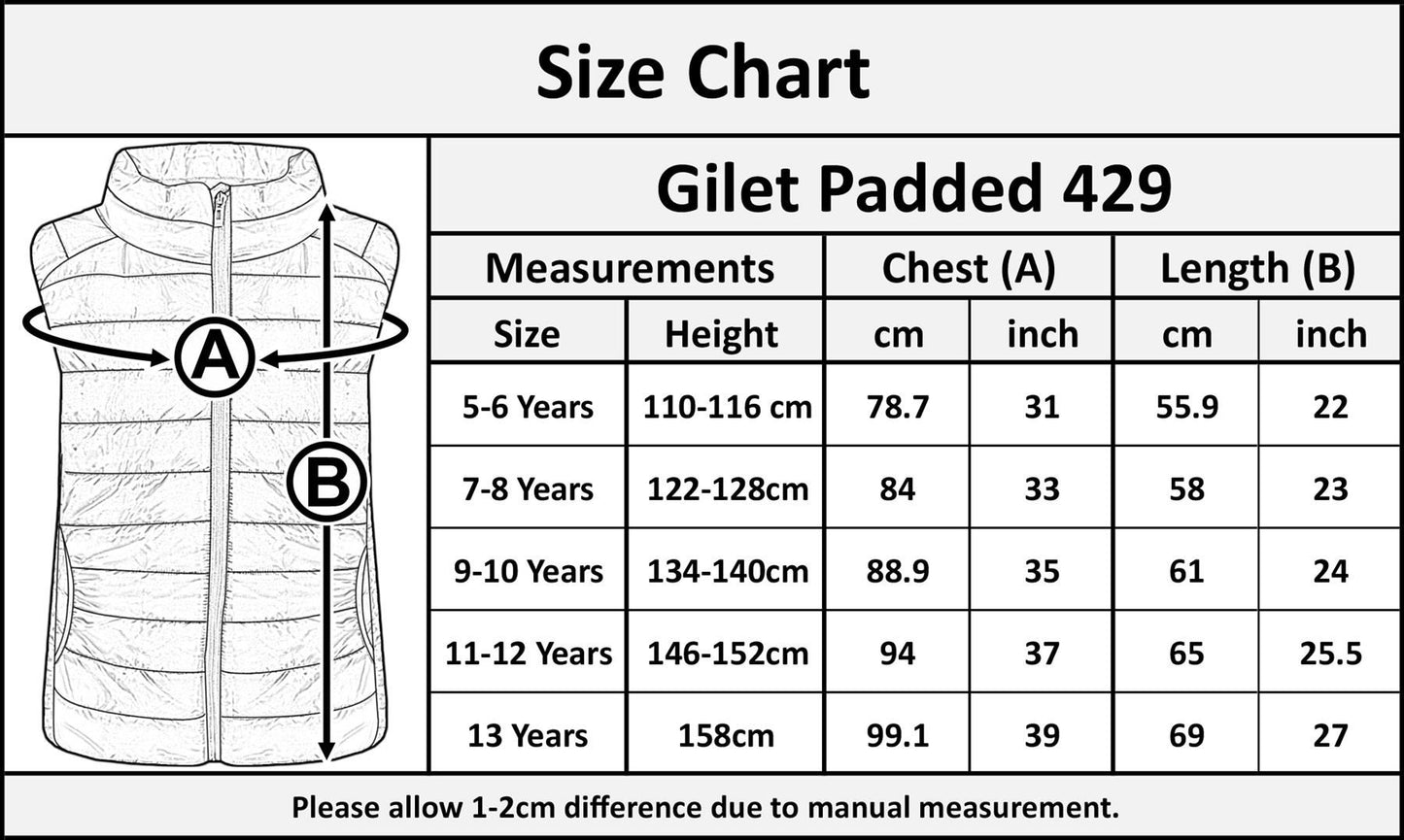 Kids Girls Boys Sleeveless High Neck Padded Lined Gilet Bodywarmer Jackets 5-13Y