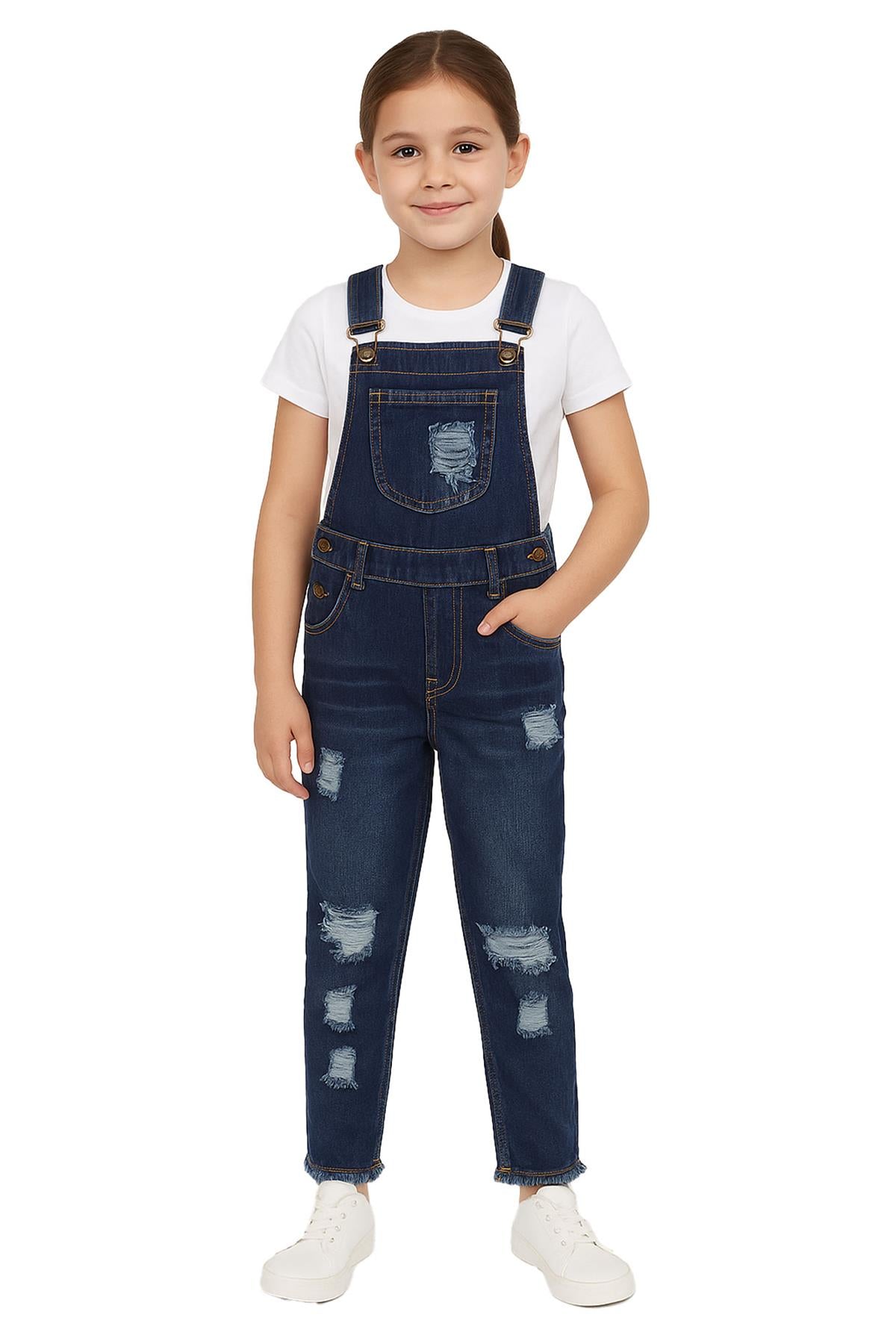 A2Z 4Kids Girls Dungaree Ripped Jeans Overall All In One Jumpsuit 5-13 Years