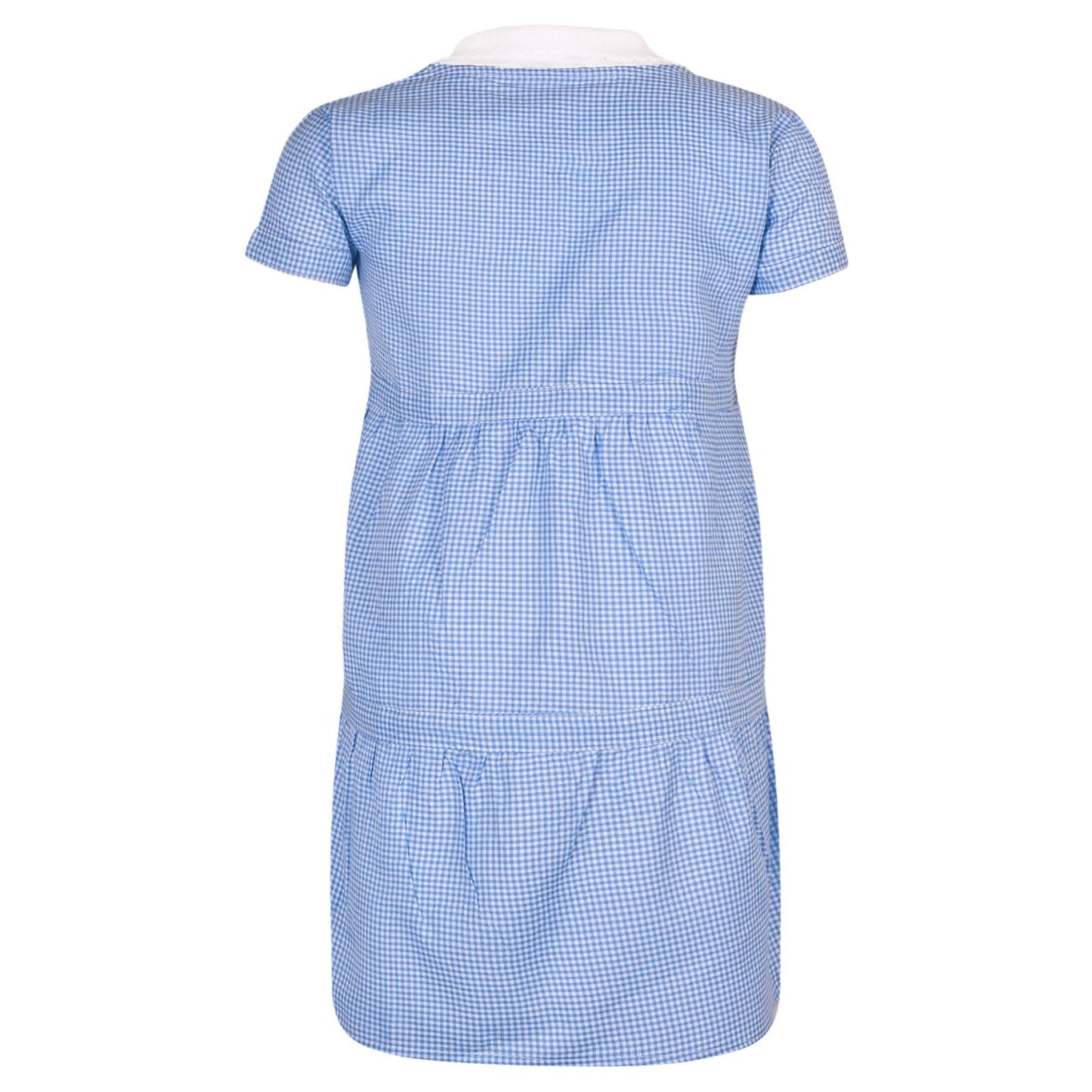 Kids Girls Gingham School Dress Check Button Up Tiered Dresses With Scrunchies