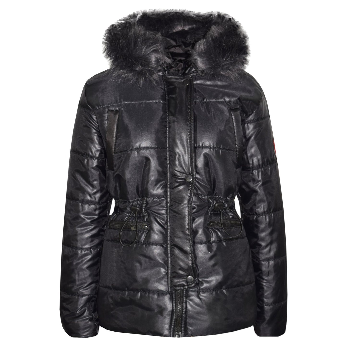 Kids Girls Jackets Puffer Hooded Detachable Faux Fur Wet Look Padded Long Coats