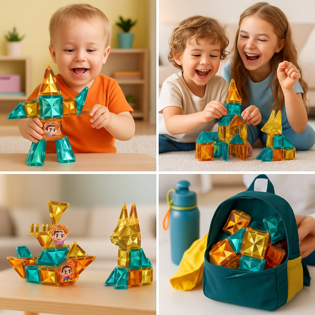 A2Z 4 Kids 68PCS Magnetic Building Blocks 3D Construction Set for Kids Ages 3-8+