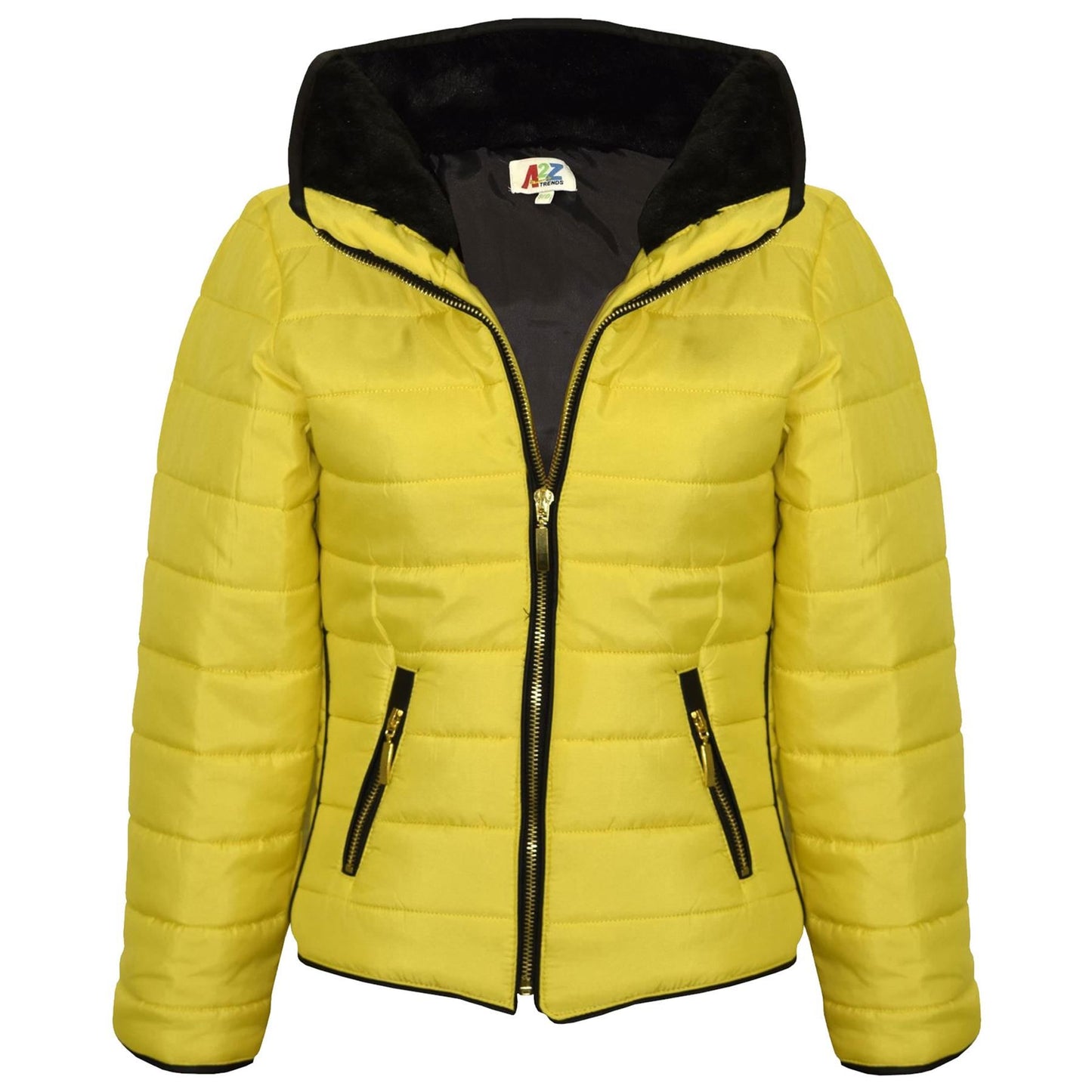 Girls Jacket Kids Padded Mustard Puffer Buble Fur Collar Quilted Warm Thick Coat