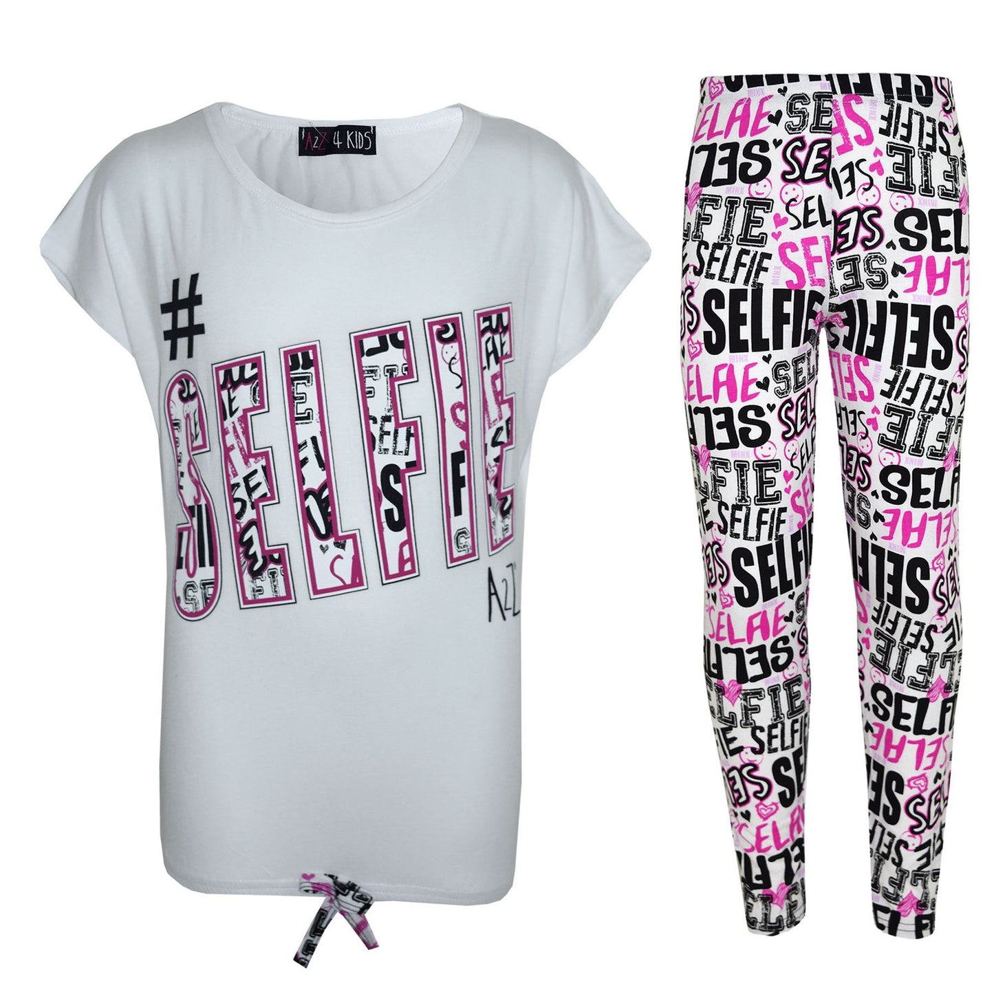 Kids Girls #Selfie T Shirt Top & Fashion Selfie Graffiti Legging Set 7-13 Years