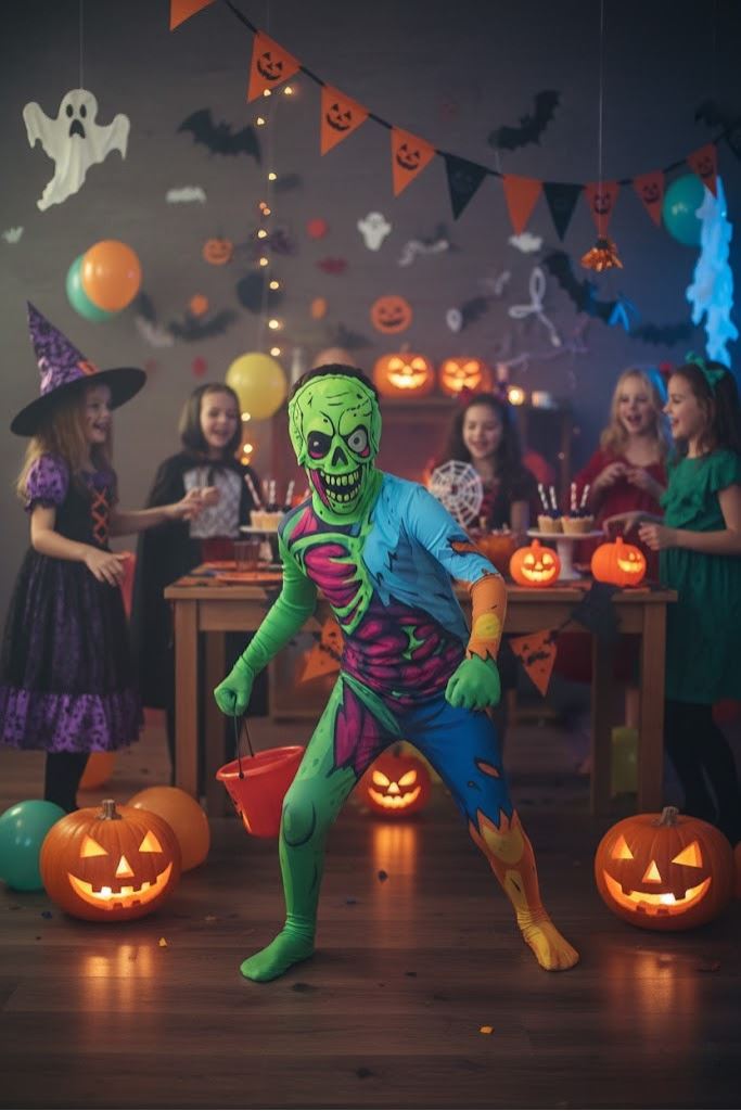 A2Z 4 Kids Boys & Girls Toxic Zombie Halloween Costume Scary Skeleton Bodysuit