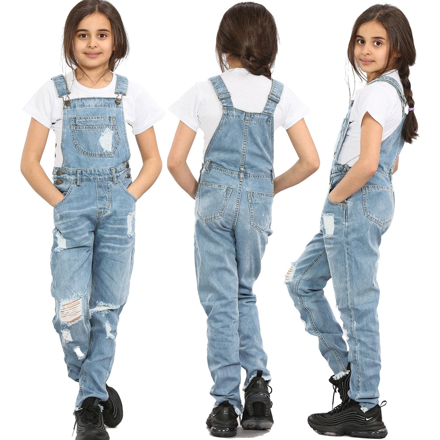 A2Z 4Kids Girls Dungaree Ripped Jeans Overall All In One Jumpsuit 5-13 Years