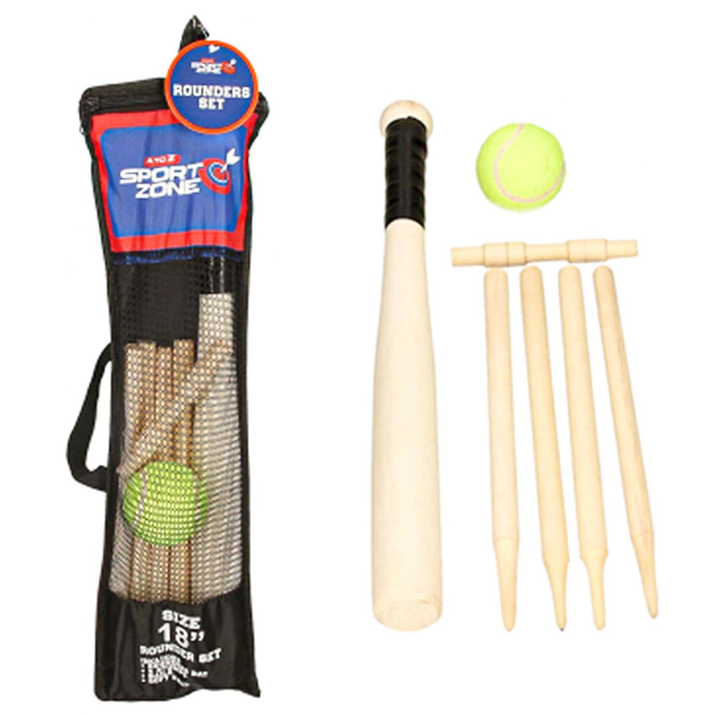 A2Z 6 Piece Wooden Rounders Set Outdoor Baseball Bat Active Game With Carry Bag