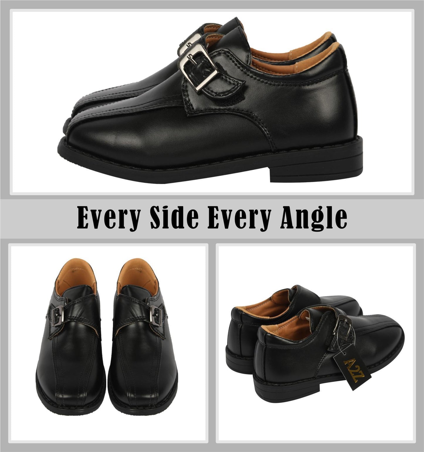 Kids Boys Teens Black School Shoes PU Leather Touch Fasten Strap Size 10 to 5